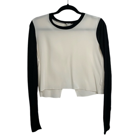 Aritzia Wilfred Blouse Top Long Sleeve Slit open back Silk Cropped Black XS - Picture 2 of 15